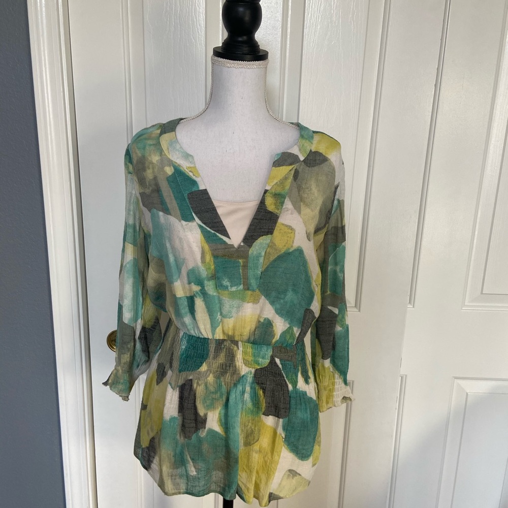 Alfani Tunic Style 3/4 sleeve blouse - green/gray